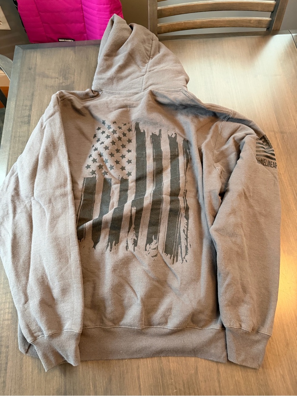 Nine Line Men's Gray Hoodie with Distressed Flag Print